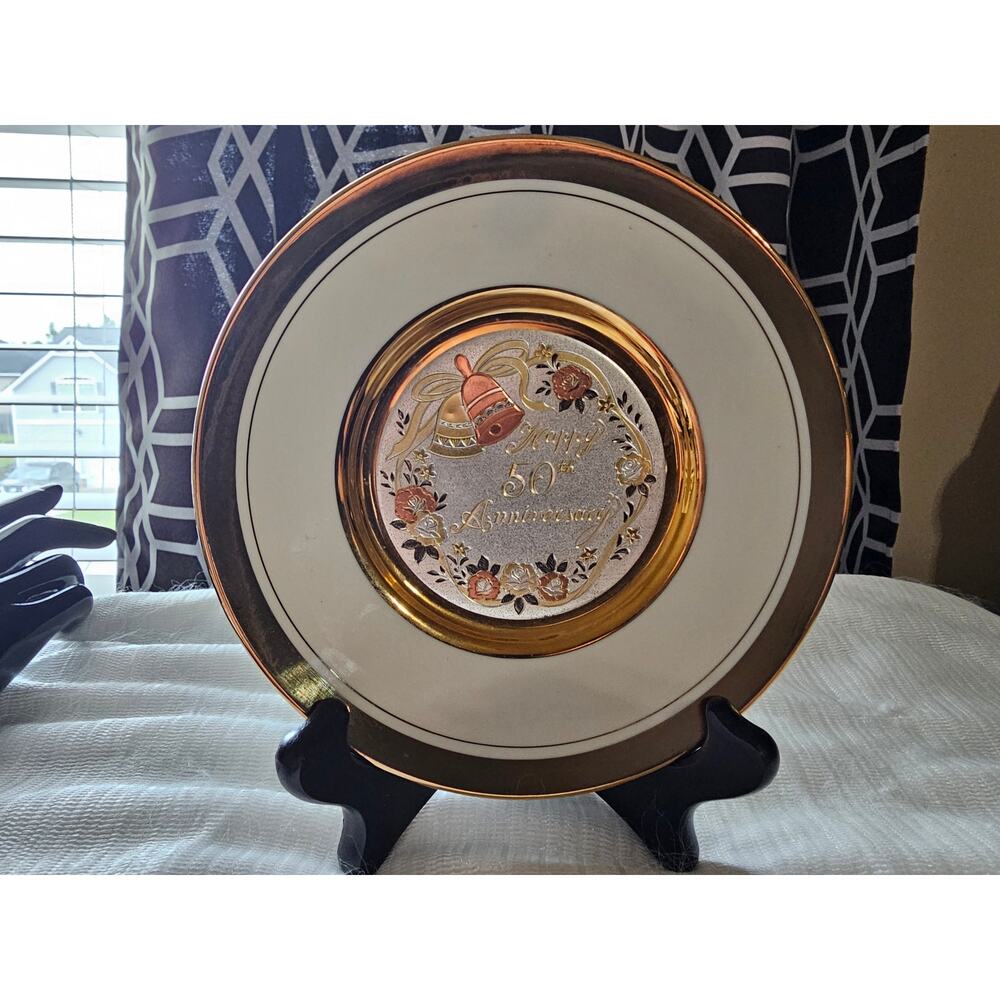 Vintage Dynasty Gallery Chokin Art 50th Anniversary Plate - 24K Gold Rim - Japan